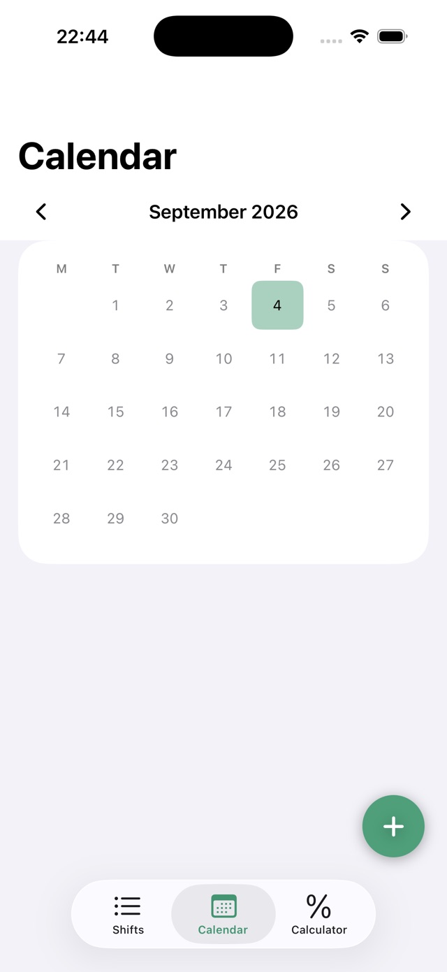 Tillside calendar view for a month with days shaded by earnings